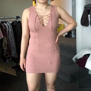 Lace up Bodycon Sweater Dress